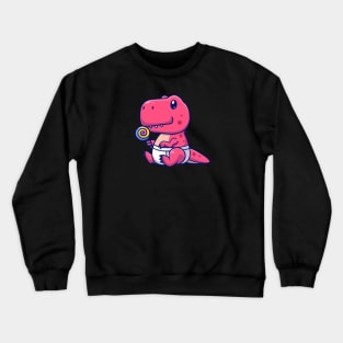 Cute Baby Dinosaur Eating Lollipop Candy Cartoon Crewneck Sweatshirt